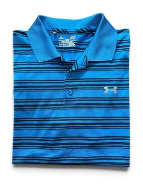 Under Armour Heat Gear Men’s Loose Fit Bright Blue and Navy Striped Polo